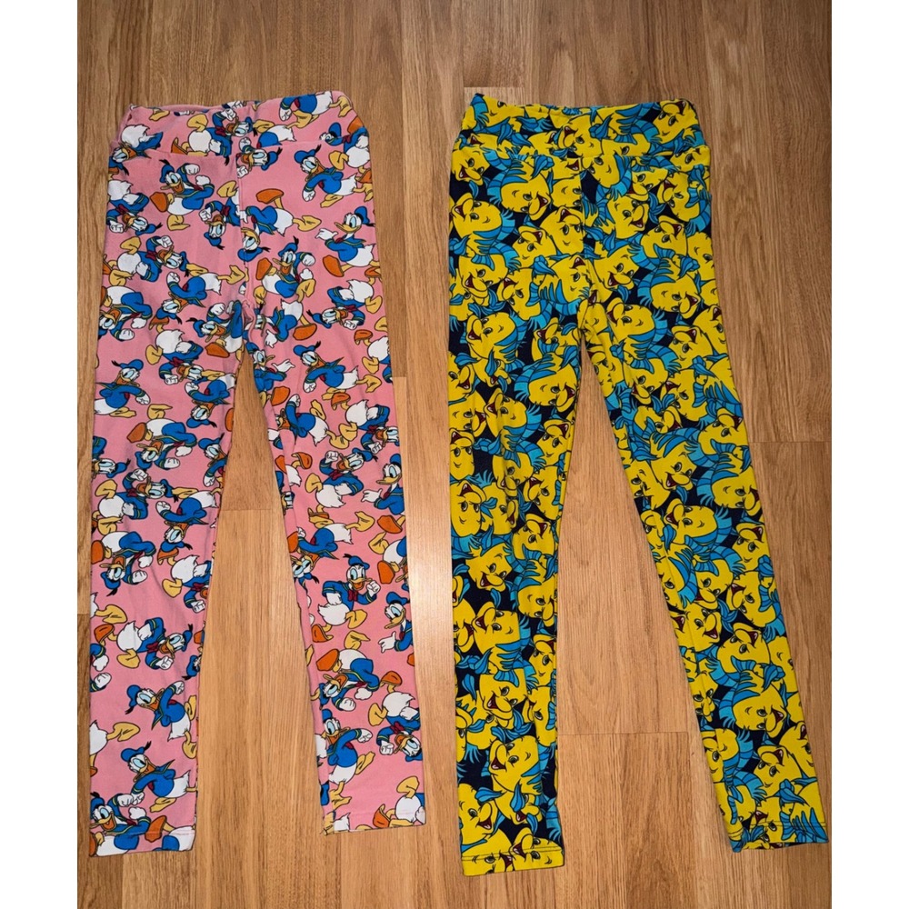 LuLaRoe Disney Kids Leggings Bundle Flounder Little Mermaid Donald Duck L/XL 2pk
